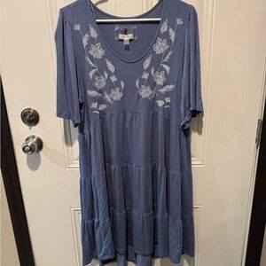 Cupio Blue Midi Dress with White Floral Embroidery